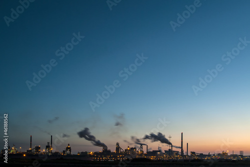 Panoramic sunset view of a large industry area