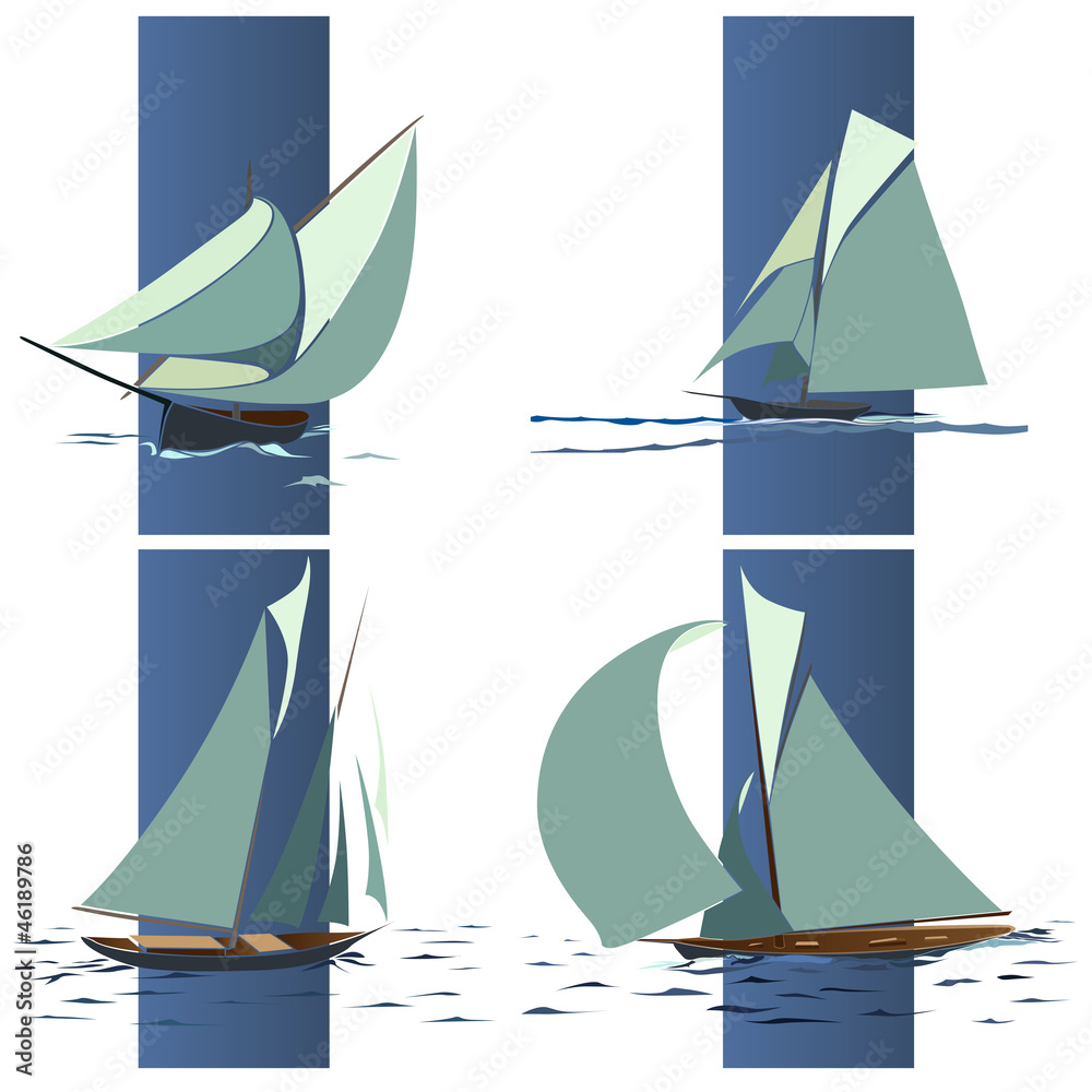 Fototapeta premium Simple vector group of ship with sails.