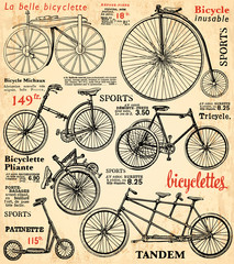 Fotobehang Kranten Klassieke fietsillustratie op krantenpapier  © lynea