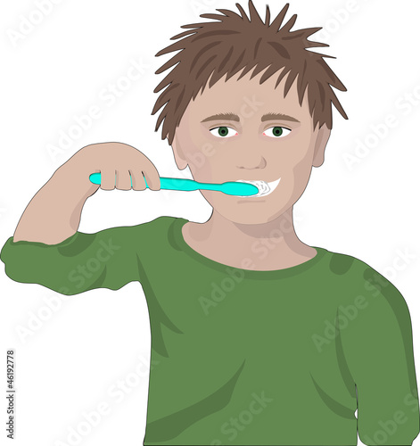 boy  brushes his teeth