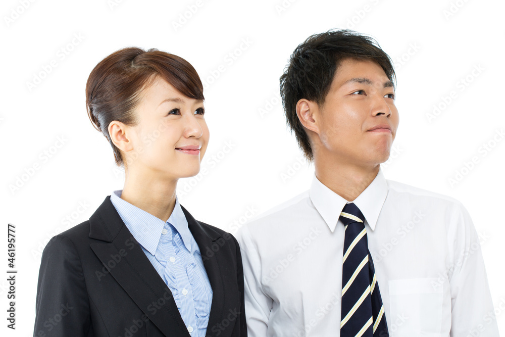 Young asian smiling business woman and businessman Young asian smiling business woman and businessman