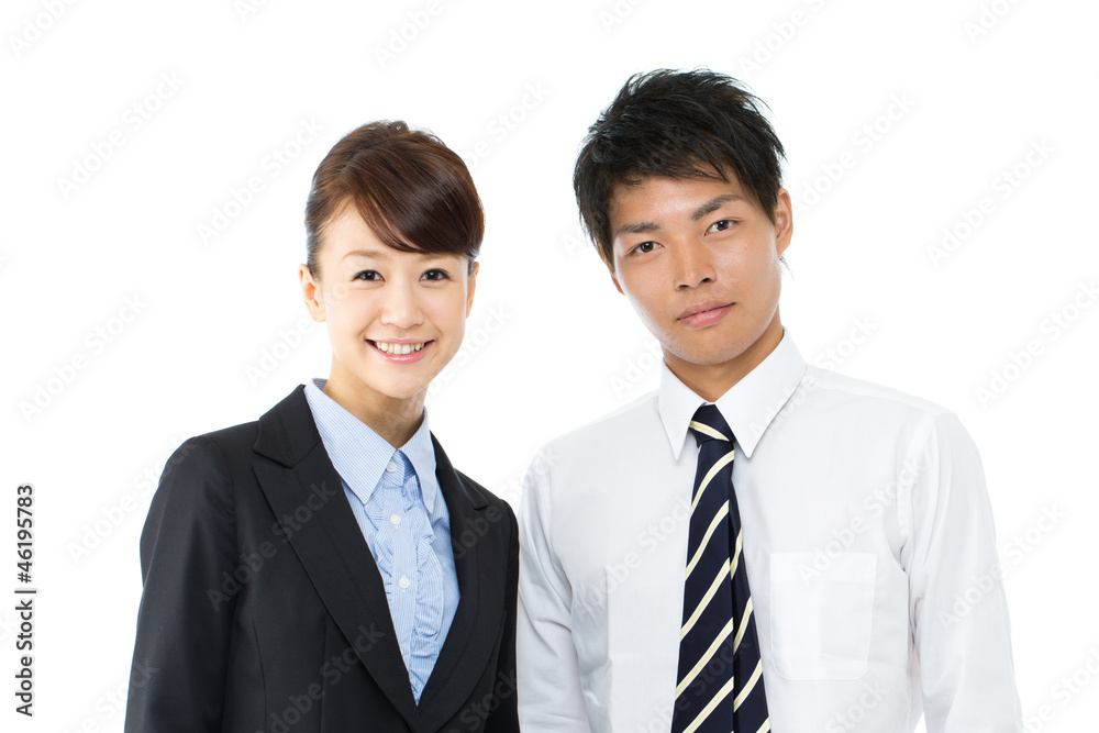 Young asian smiling business woman and businessman Young asian smiling business woman and businessman