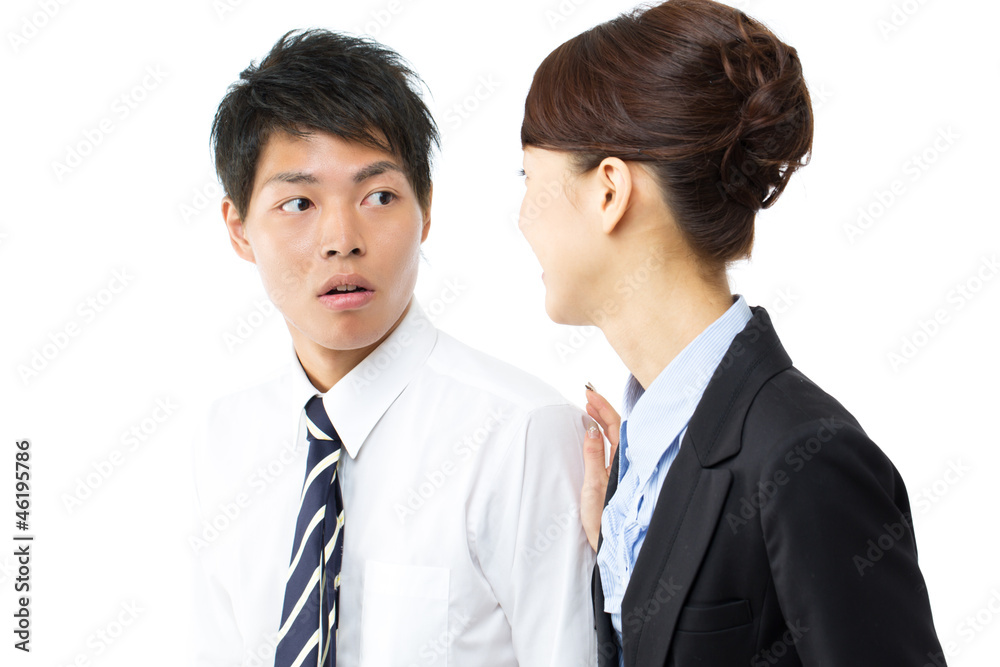 Young asian smiling business woman and businessman Young asian smiling business woman and businessman