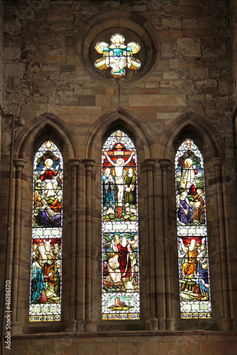 The Beautiful Stained Glass Windows of a Rural Church.