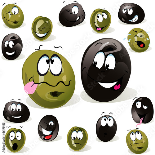black and green olive cartoon with facial expression