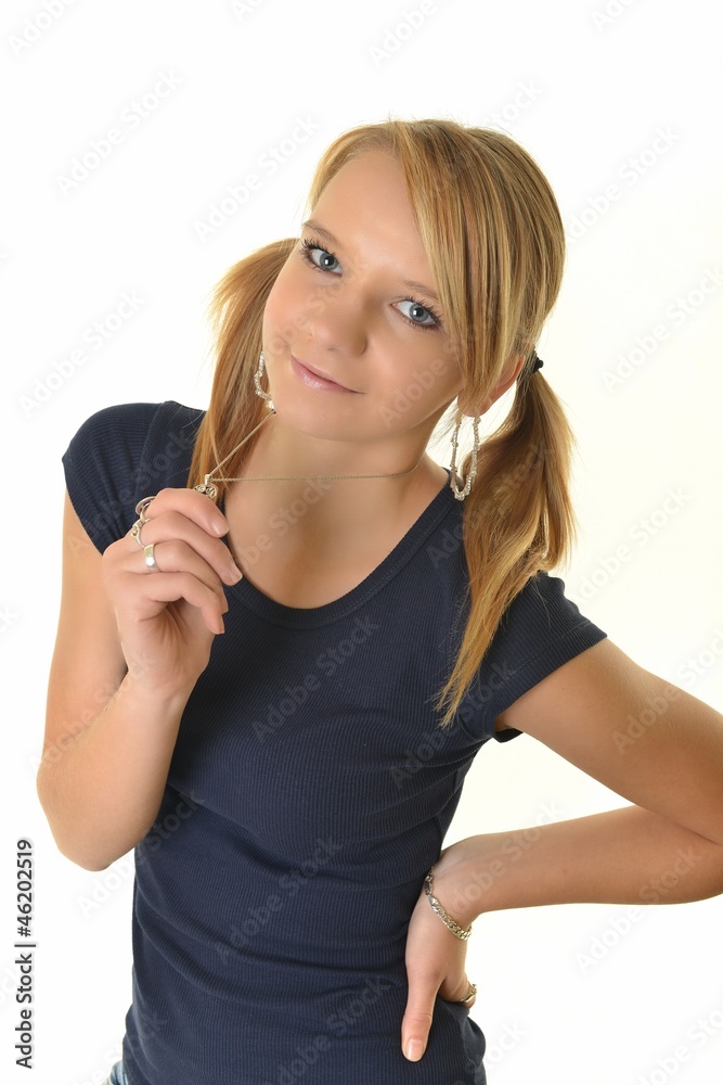 Closeup portrait of a smiling girl isolated on white background Closeup portrait of a smiling girl isolated on white background