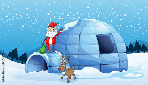 an igloo and a santa clause