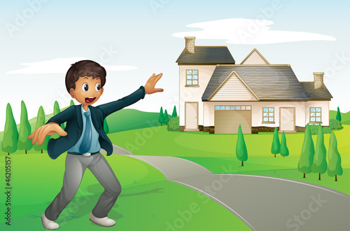 a boy and a house