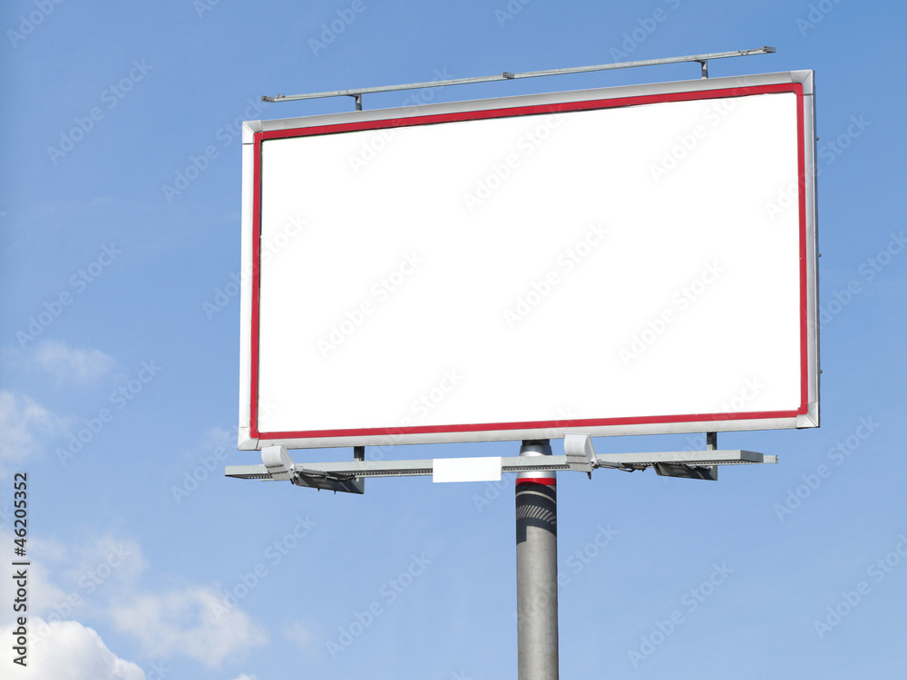 Blank white billboard on blue sky for your advertisement Blank white billboard on blue sky for your advertisement