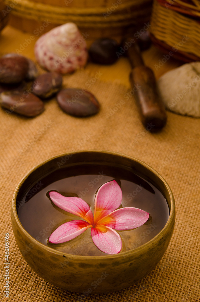 tropical spa setup with frangipani flower tropical spa setup with frangipani flower