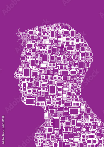 Profile silhouette made with Cellphones and Smartphones