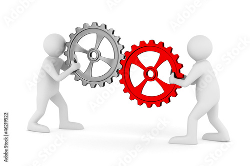 two man with gears. Isolate...