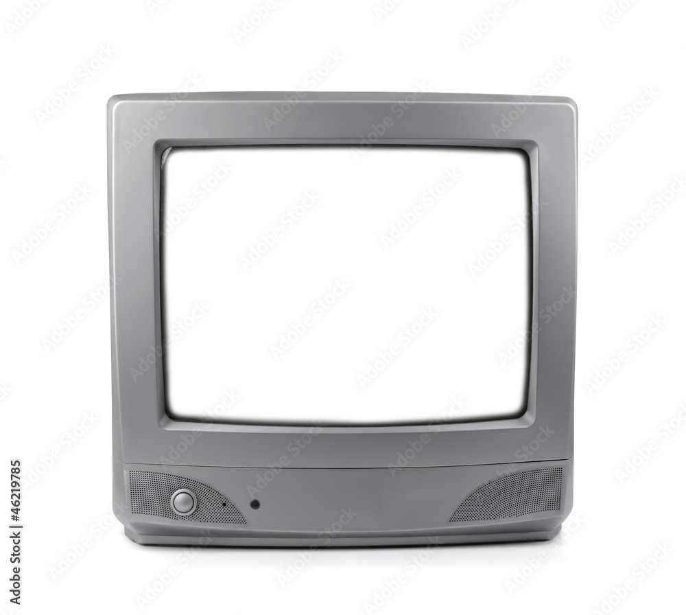 Foto Stock Old CRT TV with white screen | Adobe Stock