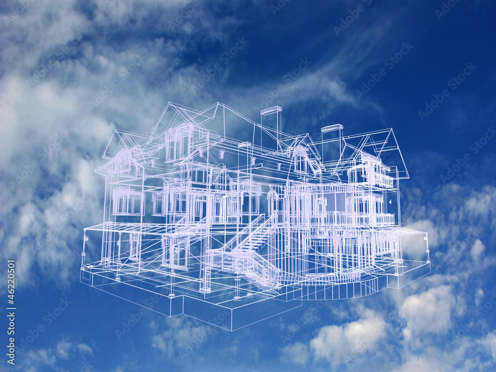 House model on beautiful sky background. Concept - eco house. House model on beautiful sky background. Concept - eco house.