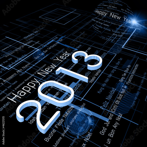 New Year Greeting on Background of Technology