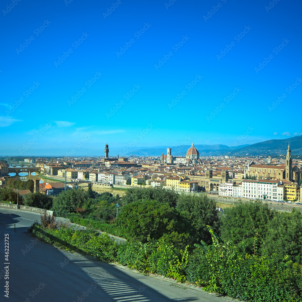 Florence aerial skyline. Panorama view from Michelangelo park sq