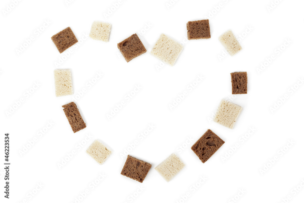 heart shape made of bread cubes
