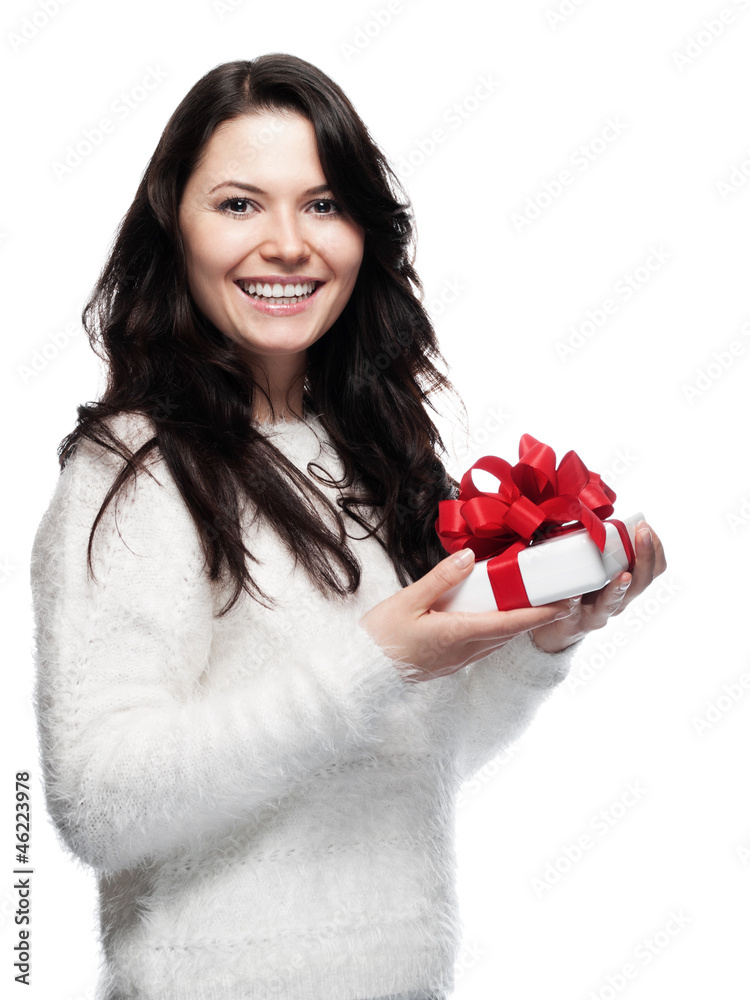 Sweet young woman is pleased with a gift Sweet young woman is pleased with a gift