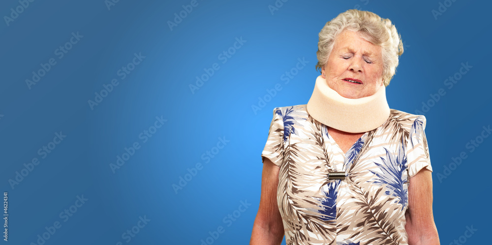 A Senior Woman Wearing A Neckbrace