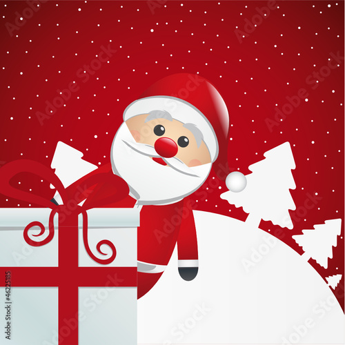 santa behind gift box white...