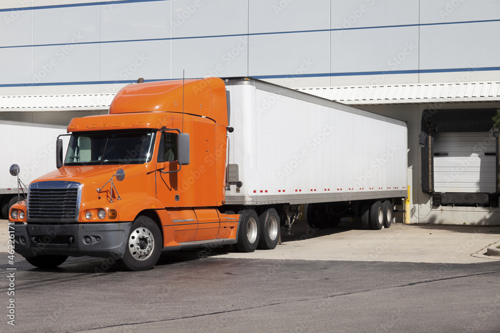 Semi truck by the warehouse