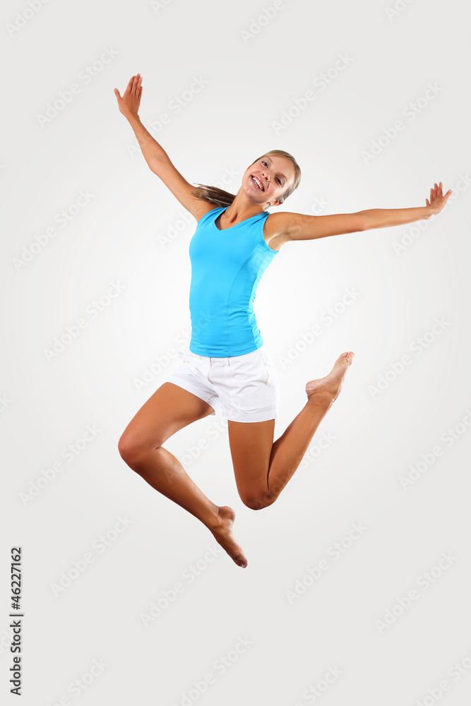 fitness woman jumping excited