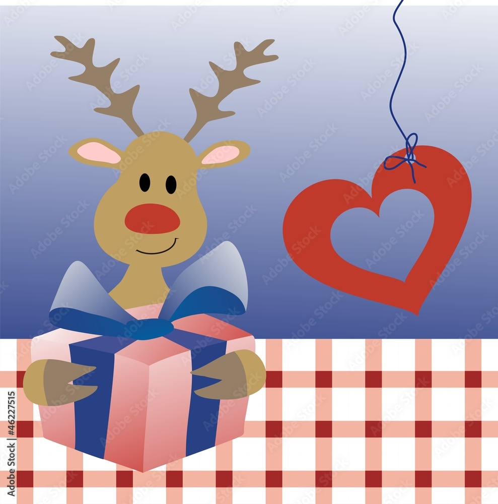 Naklejka premium Rentier mit Herz und Geschenk