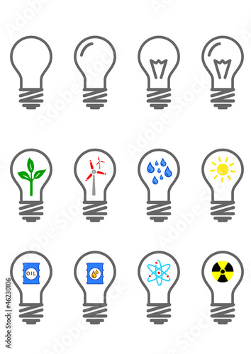 Icon set bulbs - renewable and conventional energy