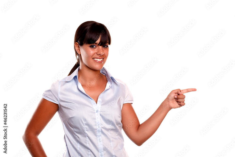 Charming young woman smiling and looking at you Charming young woman smiling and looking at you