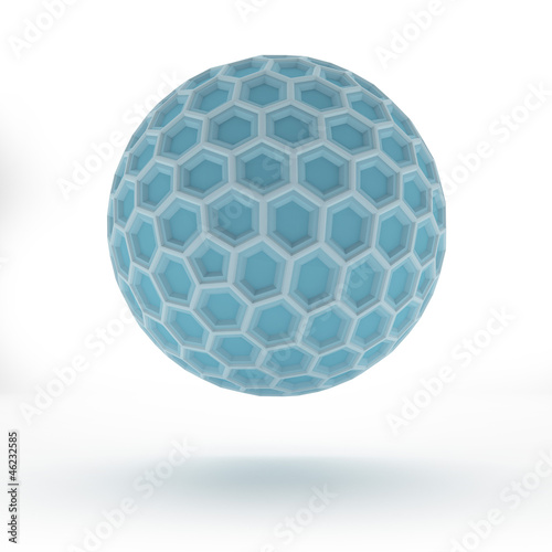 Blue globe with hexagon signs