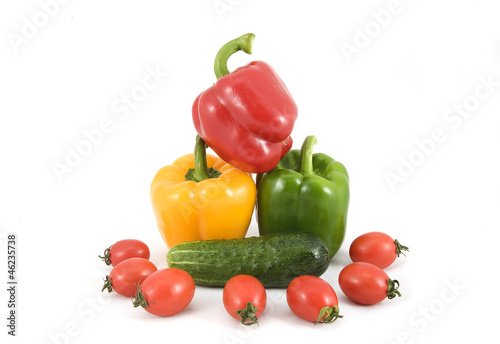 sweet peppers, tomatoes and cucumbers