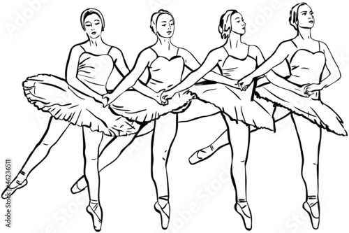 the four girls ballerinas dance on pointe
