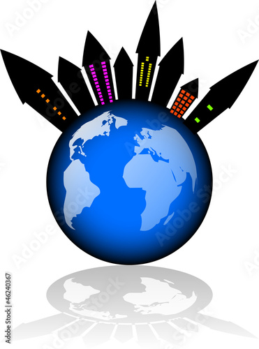 building over blue earth. save the planet vector design