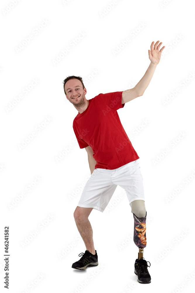 Male prosthesis wearer demonstrating balance Male prosthesis wearer demonstrating balance
