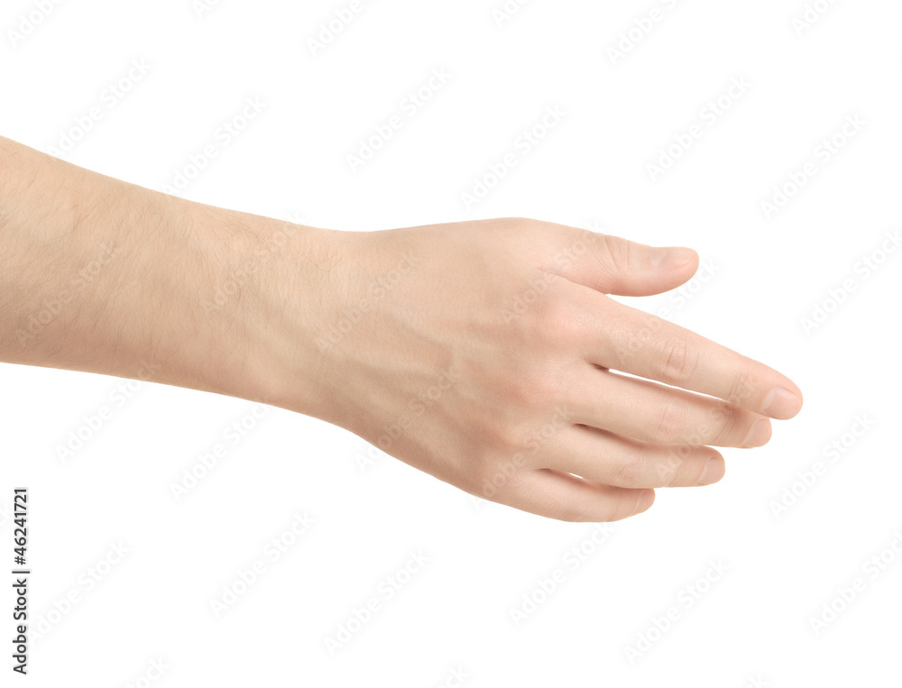 Empty open men hand on white background