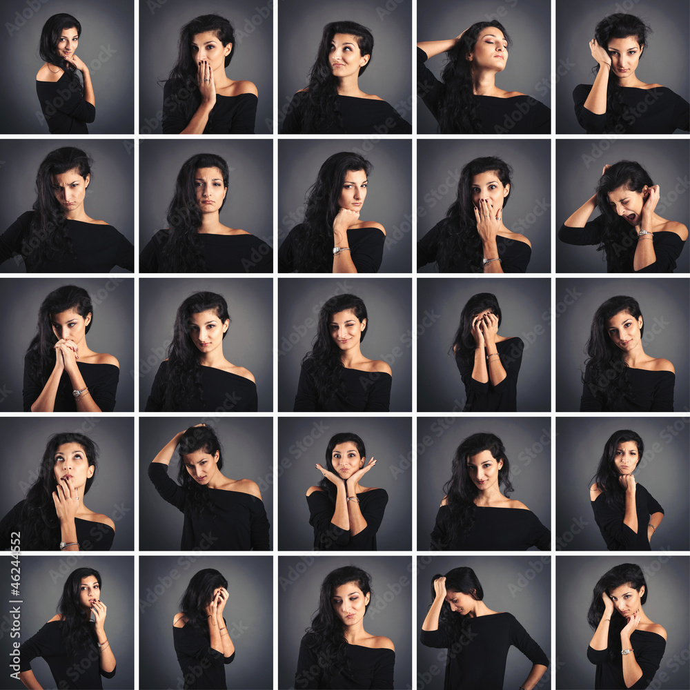 Collage of beautiful woman portrait with different expressions. Collage of beautiful woman portrait with different expressions.