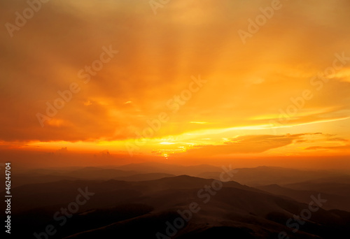 Golden sunset over the mountains © 1