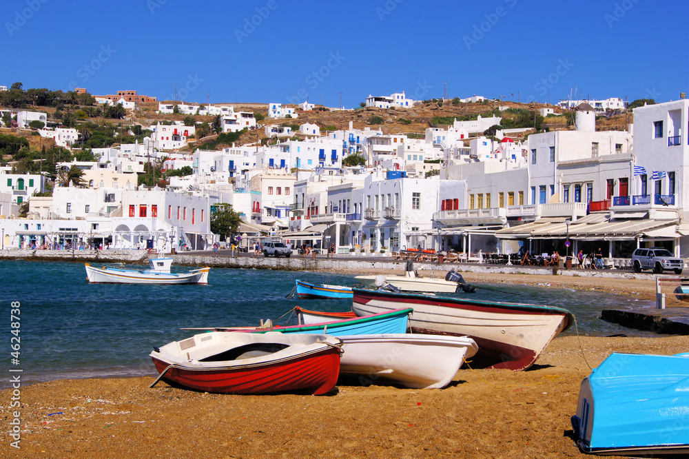 Mykonos town, view of the harbour, Greece
