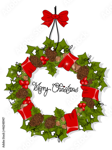 Weihnachten, Kranz mit Nüssen und Zweigen