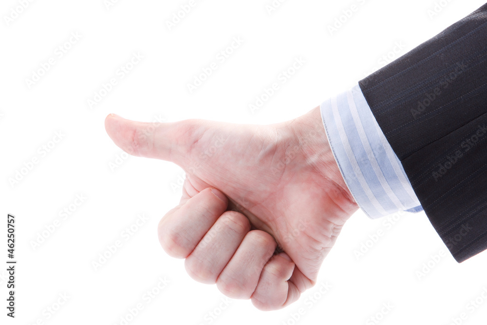 Business man hand with thumb up. Isolated on withe background..