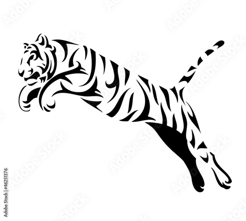Fotografie, Tablou Tribal tiger jump - vector tattoo