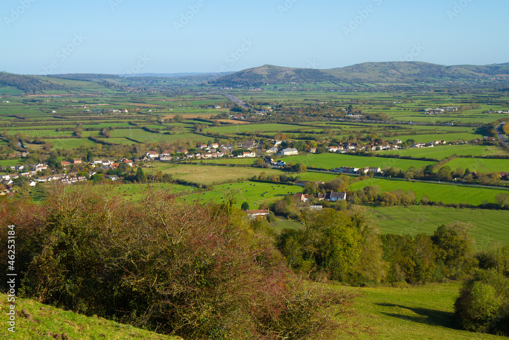 View from Brent Knoll Somerset towards the Mendip Hills