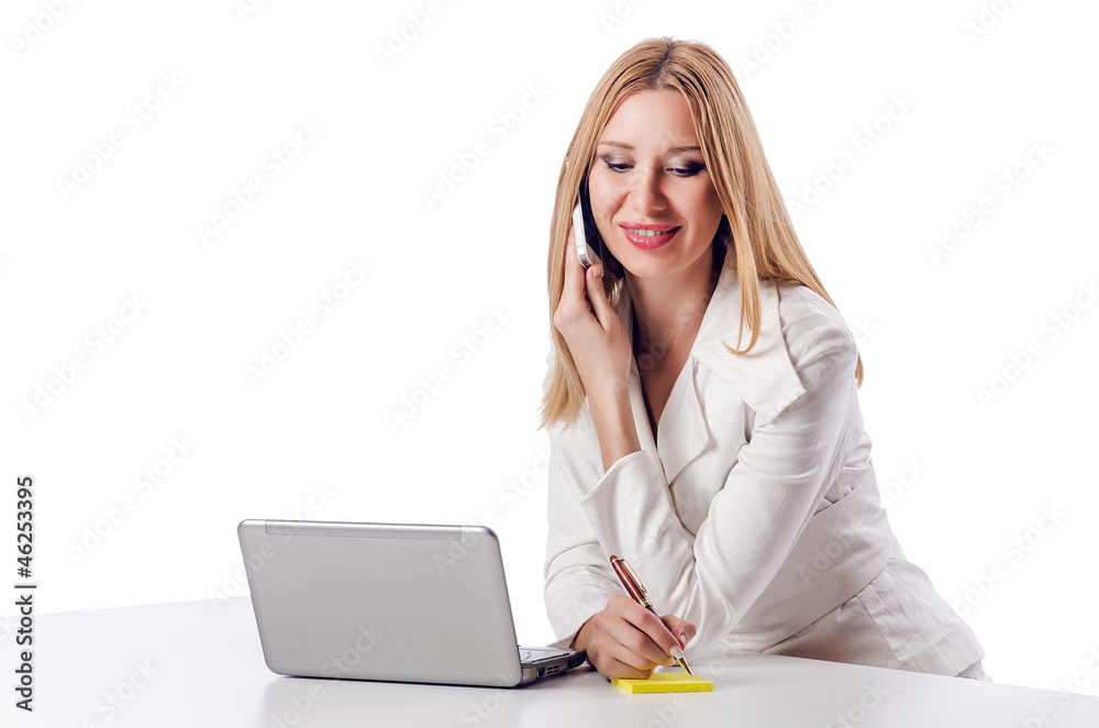 Woman with laptop on white Woman with laptop on white