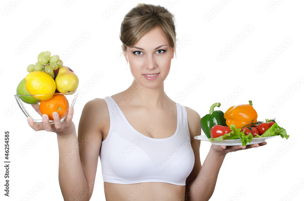 Beautiful girl with fruit and vegetables Beautiful girl with fruit and vegetables
