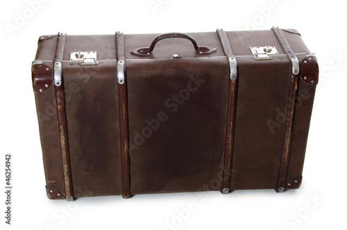 closed old suitcase isolated on white