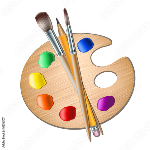 Art palette with paint brush for drawing