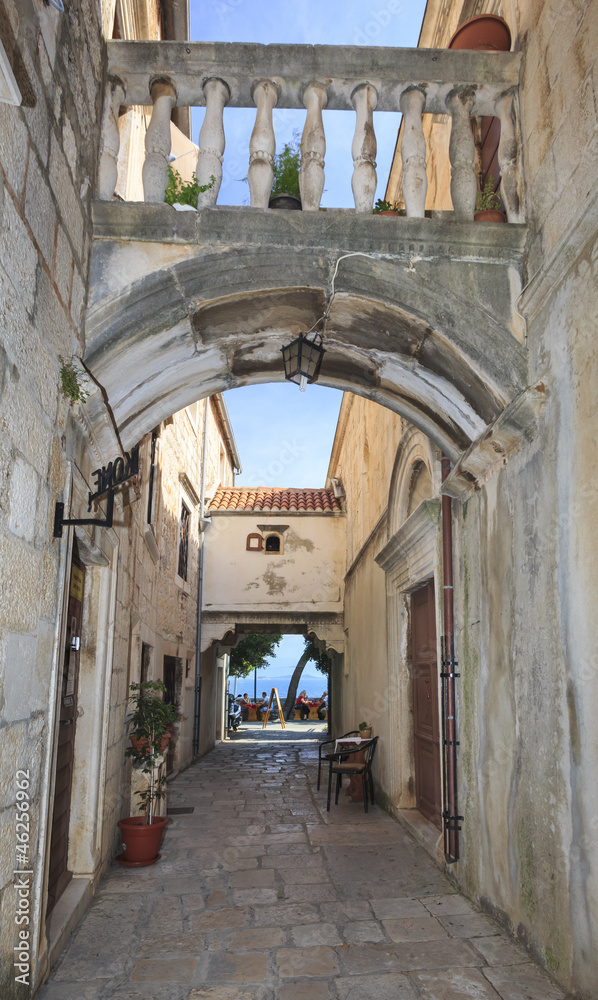 Naklejka premium Street in the old town of Korcula, Korcula Island, Croatia