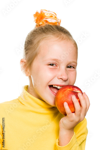 cute girl biting an apple