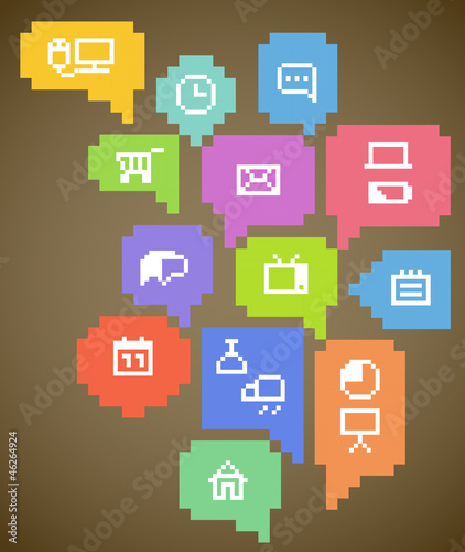 Abstract speech clouds and media icons