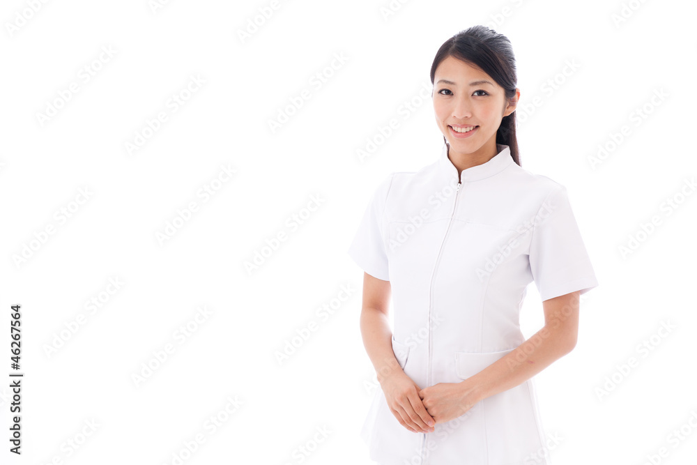 a young asian doctor on white background